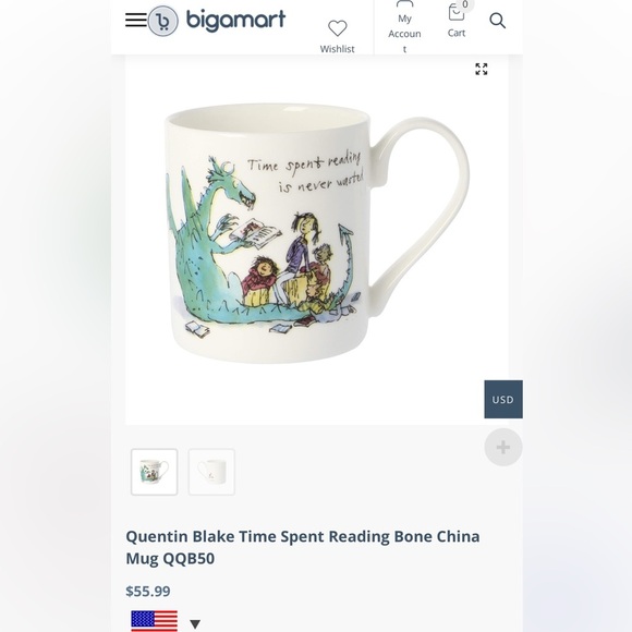 Quentin Blake “Time Spent Reading” Bone China Coffee Mug - Picture 5 of 6